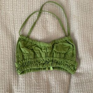 Danielle Guizio Ruched Tunnel Bra Top Crop Tank Shirt Bralette – Green (Size S)